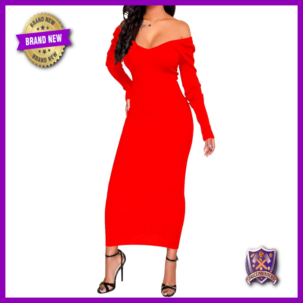 Plus Size Off Shoulder Bodycon Sweater Dress Long Sleeve Work Business